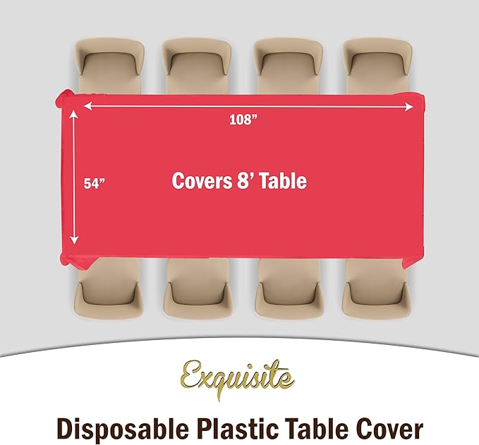 Exquisite 12-Pack Premium Plastic Tablecloth Premium Aqua Blue Table Cover, Pack of 12
