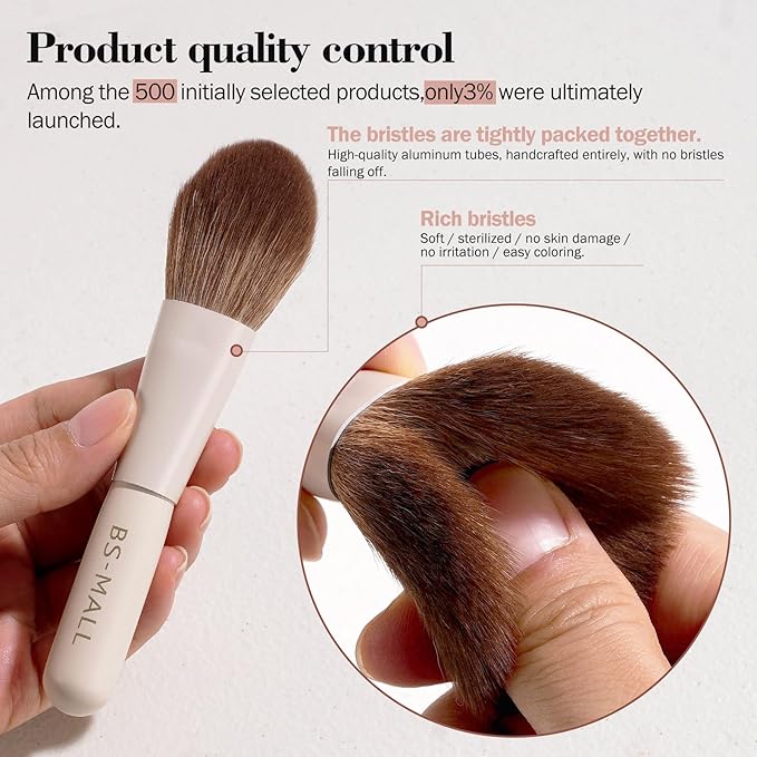 BS-MALL 14 Pcs Makeup Brushes Set with 1 Pcs Makeup Sponge – Essential Foundation Powder Concealers, Eye Shadows, Blush Makeup Brushes with Travel Makeup Case (Beige)