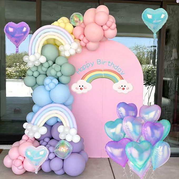 Iridescent Heart Balloons, 12Pcs 18Inch Transparent Crystal Heart Foil Balloon, Gradient Iridescent Pink Purple Green Balloon for Girls Women Princess Mermaid Birthdays Wedding Easter Party Decoration