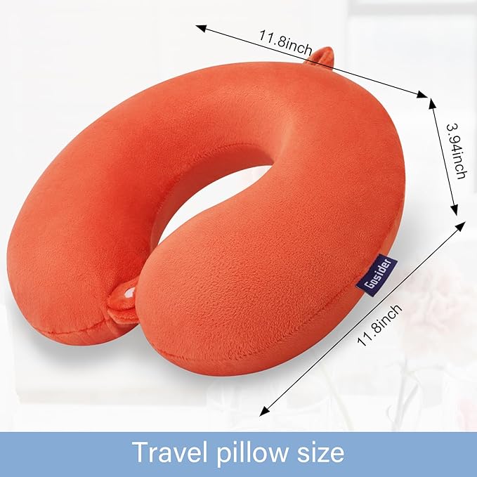 Orange Memory Foam Velvet Travel Neck Pillow for Airplane Car Train