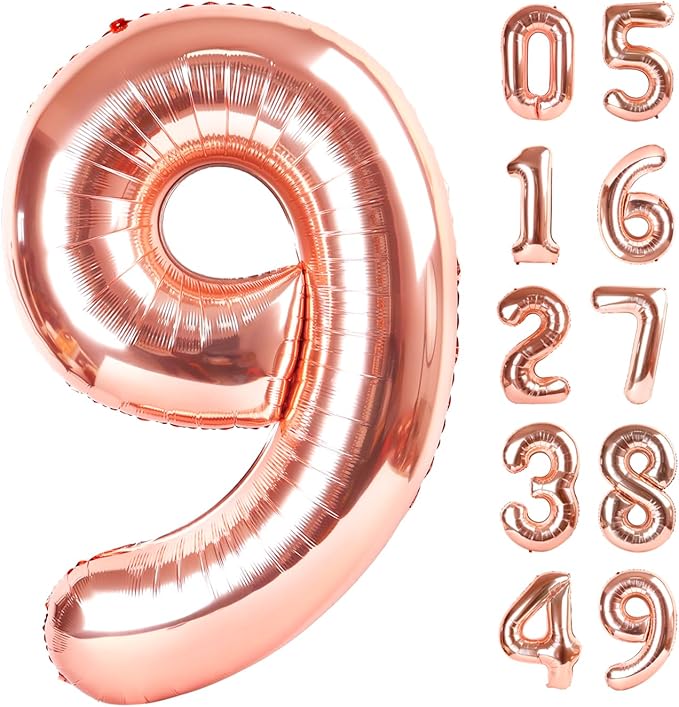 40 Inch Big Rose Gold 9 Balloon Number, Jumbo Giant Happy 9th 19 29 39 49 99 Birthday Party Decorations, Rose Gold Large Nine Mylar Foil Anniversary Birthday Party Engagement Decorations