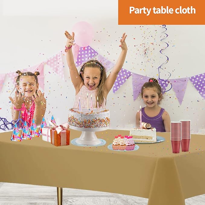 Gold Disposable Plastic Tablecloth for Rectangle Tables (12 Pack) Premium Decorative Table Cloth for Parties, Events & Weddings, Indoors & Outdoors, 54 x 108 inches, Plastic Table Cover