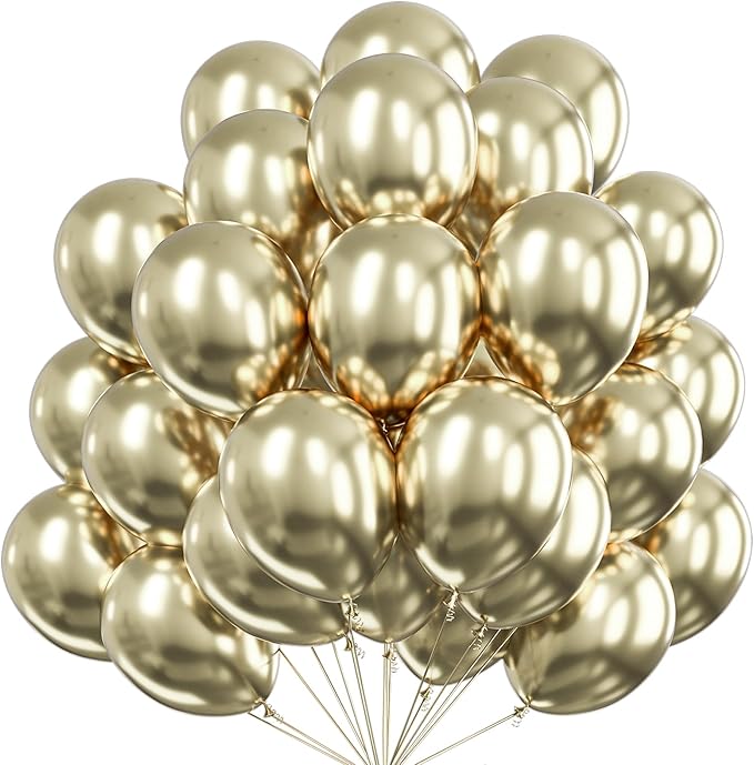 PartyWoo Metallic Gold Balloons 50pcs 12 Inch Chrome Gold Latex Helium Balloons for Birthday Graduation Baby Shower Anniversary Wedding Bachelorette Christmas New Year Party Decorations Gold-G128