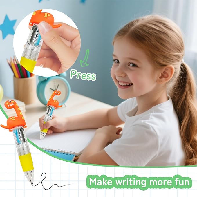 CZWZ 30Pcs Mini Multicolor Pens in One 4-in-1 Cute Pens Bulk for Kids, Ballpoint Pen for Birthdays and Children's Parties, Fun Gifts Assorted Ink Kawaii Pen(Dinosaur)
