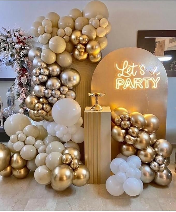 Nude White Gold Balloons, 60PCS Metallic Champagne Gold Cream White Clear Balloon White Sand Blush Beige Transparent Party Balloons for Birthday Boho Wedding Anniversary Engagement Hen Decorations
