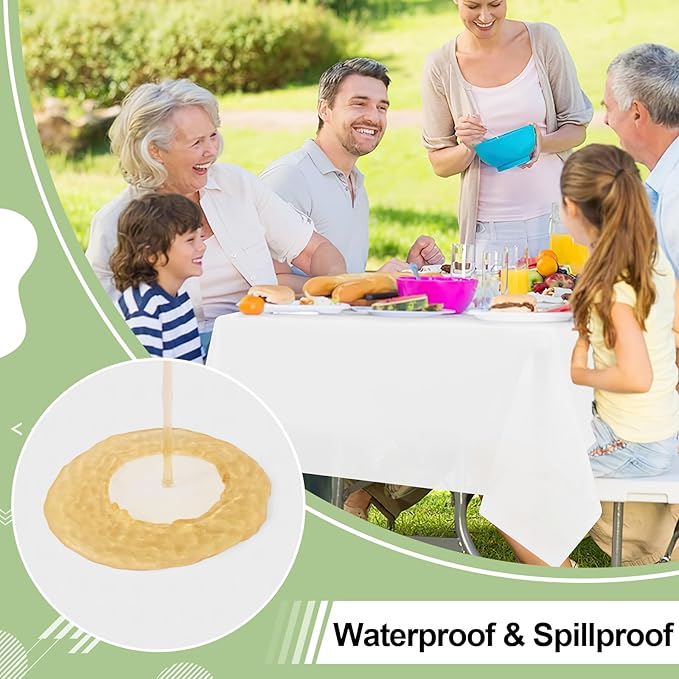 misaya 8 Packs Disposable Plastic Table Cloth, 54 x 108 Inch Waterproof Rectangle Tablecloth, Leakproof & Sturdy Decorative Table Covers for Easter, Picnic, Party and Outdoor, White