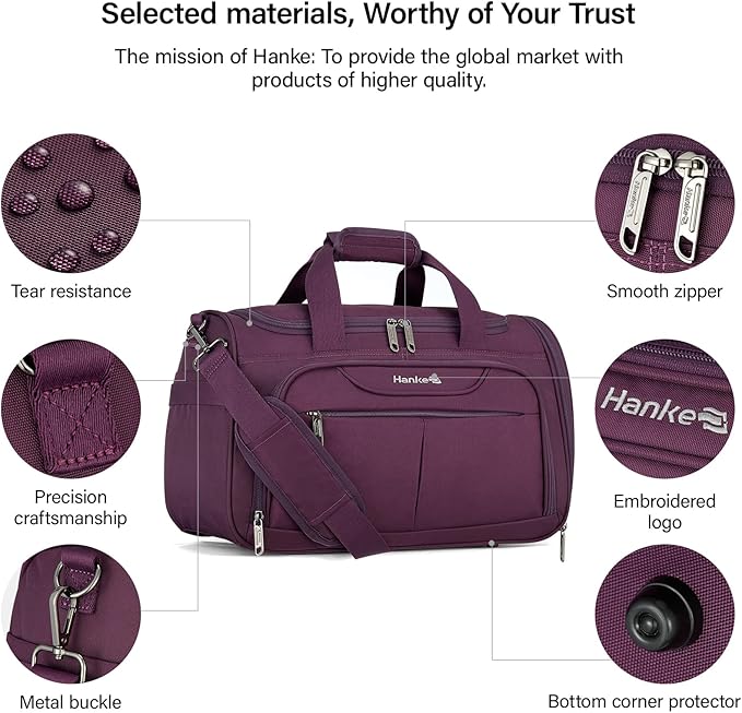 Hanke Underseat Carry On luggage Bags for Travel, Foldable Travel Bags for Women, Soft Lightweight Personal Item Travel Bag Small Carry On Bags for Airplanes, Travel Tote Bags for Women Men.（Purple）