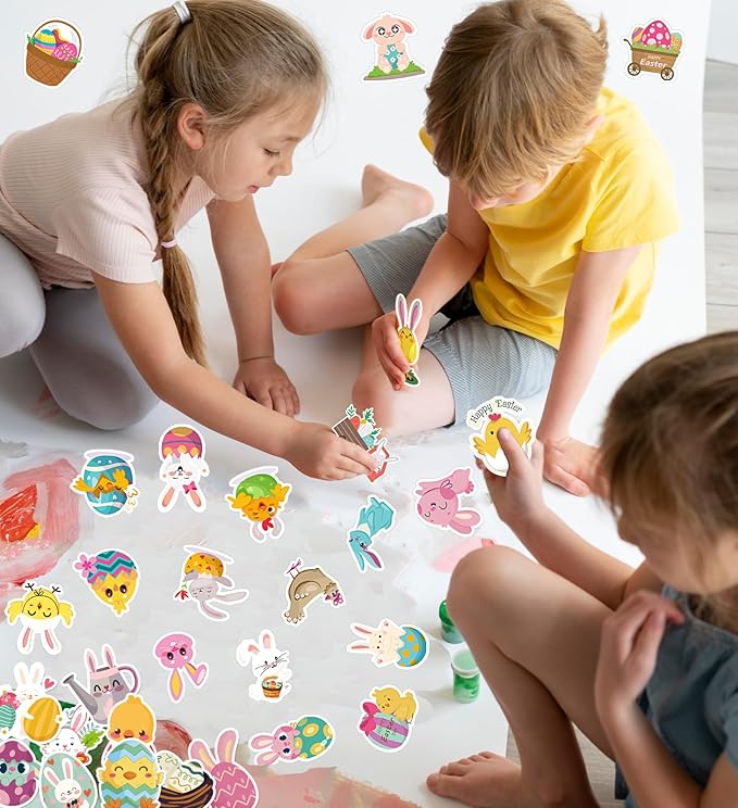 100PCS Easter Stickers, Cute Bunny, Eggs & Spring Crafts, Perfect Easter Basket Stuffers, Party Favors & DIY Craft Supplies, Durable, Reusable Easters Decorations