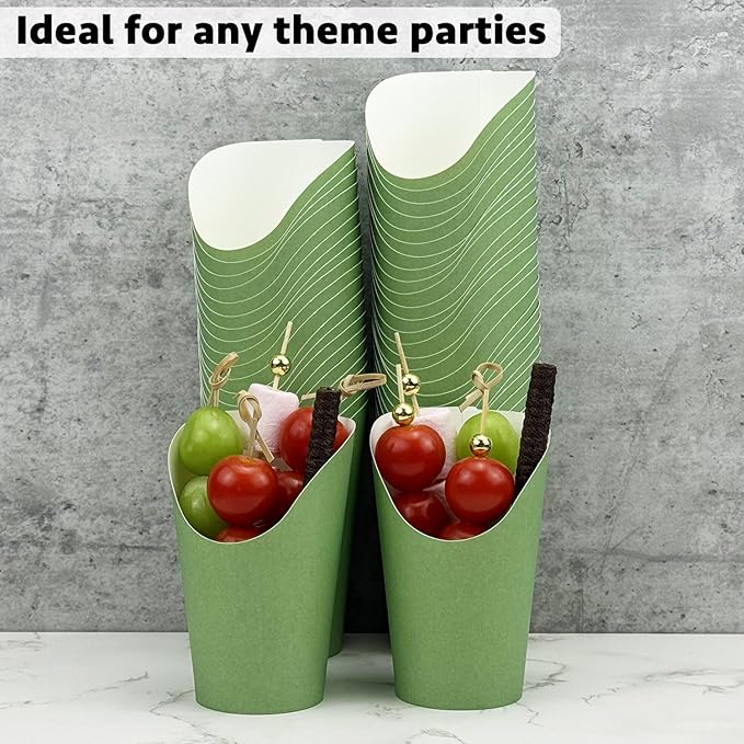 CAMKYDE 50 Pcs French Fries Holder, 12oz Disposable Paper French Fry Cups Charcuterie Cups for all Occasions (12oz, Sage Green)