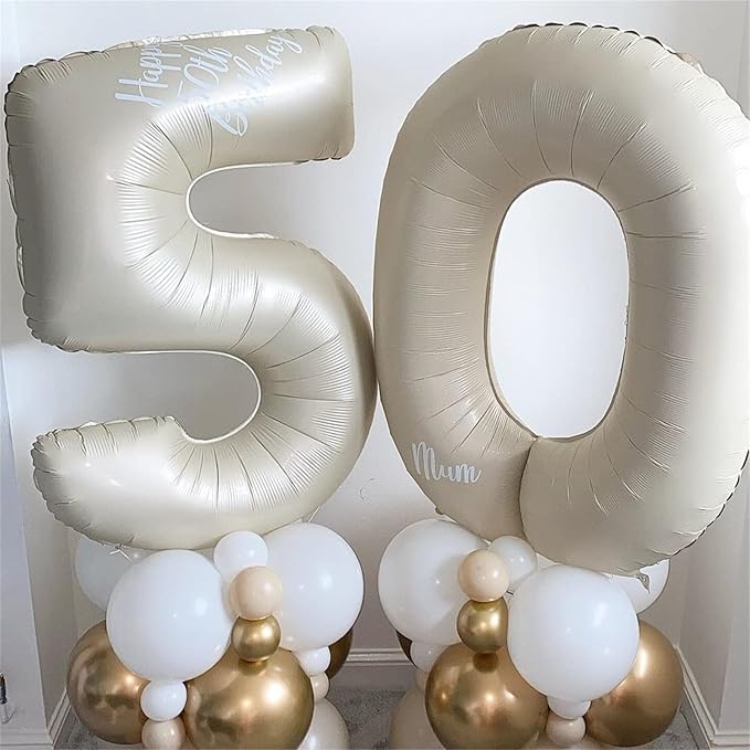 Beige 30 Balloon Numbers, 40 Inch Large Cream Foil Number 3 & 0 Balloons for Women, Self Inflating 30th Birthday Balloons for 30 Year Old Men Anniversary Birthday Party Decorations Supplies