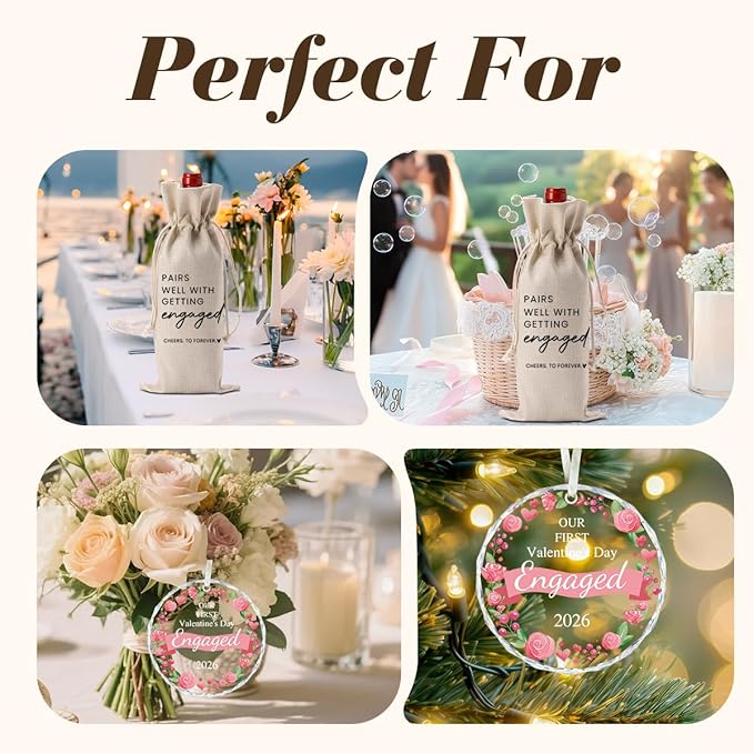 Valentine's Day Engaged Gift Engagement Gifts for Couples Her Engagement Party Decorations Gifts for Women Couple Wine Bag Our First Valentine's Day Engaged Ornament 2026