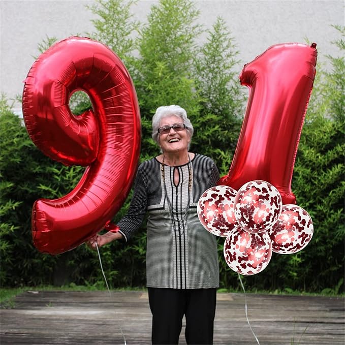 12th Birthday Balloons for Boys Girls, 40 Red Foil Number 12 Balloons with Confetti Latex Helium Balloons, Red Birthday Party Balloons Numbers 1 and 2 for Women Men 12th 21st Anniversary Decorations