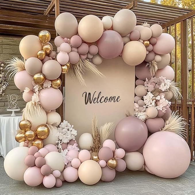 Dusty Light Pink Beige Balloon Arch Double Stuffed Mauve Blush Nude White Cream Matte Balloon Garland Kit for Boho Baby Shower Birthday Baby in Bloom Bridal Wedding Valentine Party Decoration