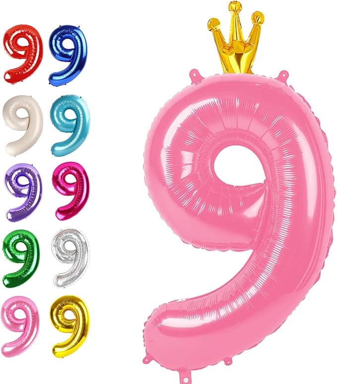 Big Pink Crown 40 Inch 9 Balloon Number, Jumbo Giant 9th 19 29 39 49 99 Birthday Party Decorations, Large Pink Crown Foil Balloons Anniversary Birthday Party Engagement Decorations