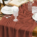 Artoid Mode Boho Cheesecloth Gauze Terracotta Wedding Table Runner, 160 Inch Seasonal Fall Thanksgiving Fabric Kitchen Dining Holiday Table Decor for Home Party Indoor