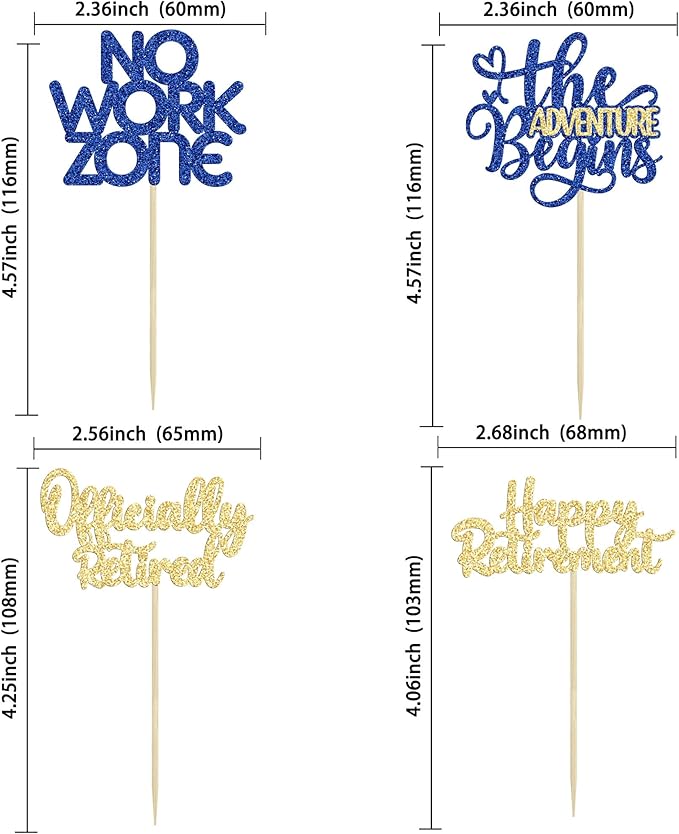 24Pcs Happy Retirement Cupcake Toppers Officially Retired Cake Toppers No Work Zone Adventure Begins Cupcake Picks Retirement Theme Farewell Birthday Party Decorations Supplies Gold Blue