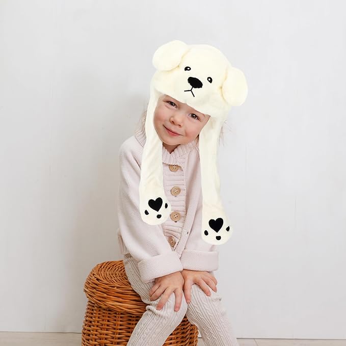 Animal Hat with Ears Moving Jumping Pop Up Beating Hat Plush Holiday Cosplay Dress Up Funny Gift for Kids