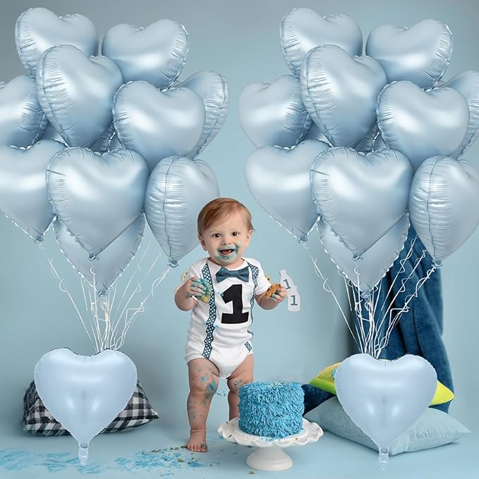Baby Blue Heart Foil Balloons, 10PCS Light Blue Heart Shape Balloon, 18Inch Large Heart Polyester Film Balloon for Birthday Baby Shower Graduation Wedding Bridal Retirement Winter Party Supplies