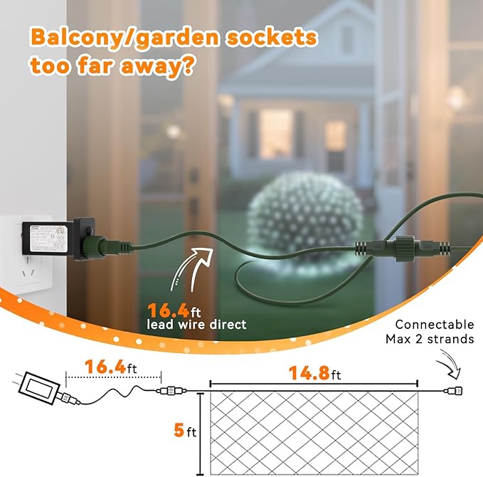 LitHome 14.8FT x 5FT Christmas Net Lights, 300 LED Cool White Net Lights Outdoor Mesh Light Connectable Waterproof, 8 Modes Large Mesh Light Green Wire Plug in for Bushes Xmas Yard Garden Party Decor