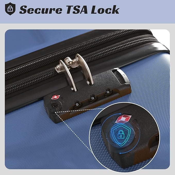 Merax 24 Inch Expandable Checked Luggage, Hardshell ABS Medium Suitcase with Spinner Wheels, TSA Lock, Lightweight Durable Travel Suitcase for Men Women(Blue)
