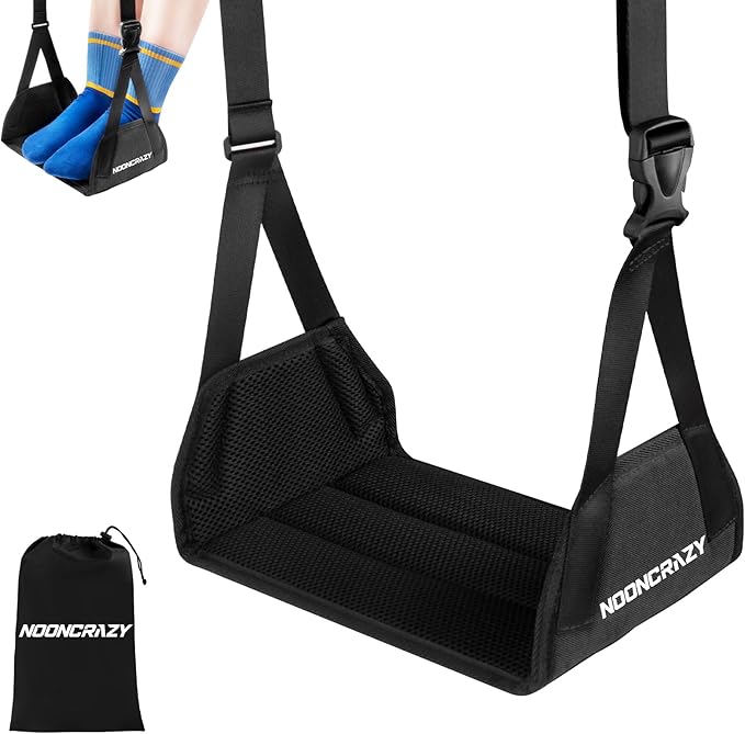 Airplane Foot Hammock, No Collapse Foot Rest for Plane Travel with Extended Adjustment Strap, Portable Desk Foot Hammock with Thickened Foam, Foot Sling Travel Essentials to Relax Your Feet
