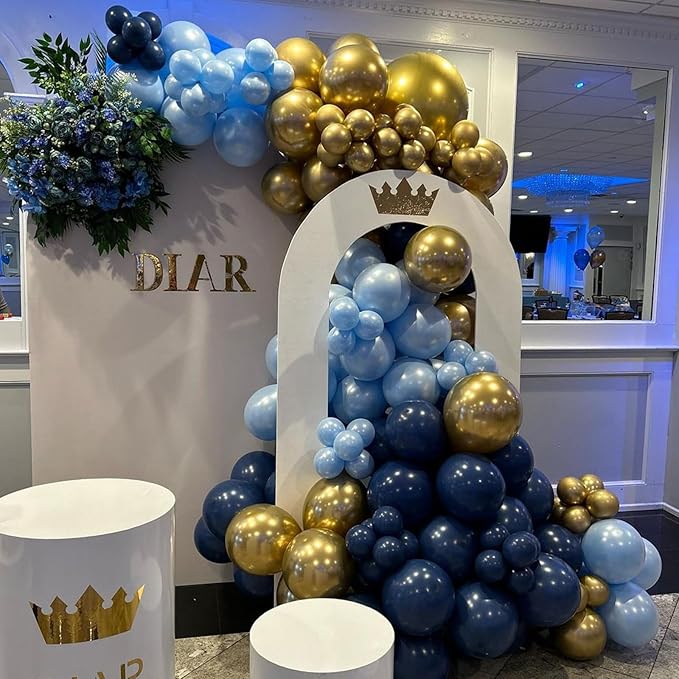 Blue and Gold Balloons, 60Pcs 12Inch Navy Pearl Party Balloons With Metallic Helium Balloon Confetti Latex Set for Boys Birthday Baby Shower Christening Decorations