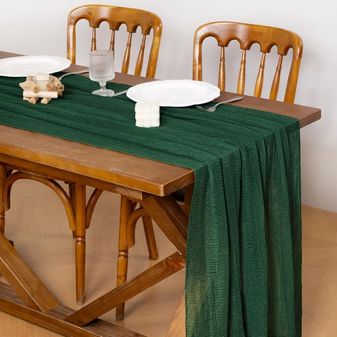 Socomi 6pcs Emerald Green Easter Spring Cheesecloth Table Runner Gauze 120 Inch Rustic Boho Cheese Cloth Runner for Wedding Party Baby Bridal Shower Centerpiece Decoration Holiday Home Decorations