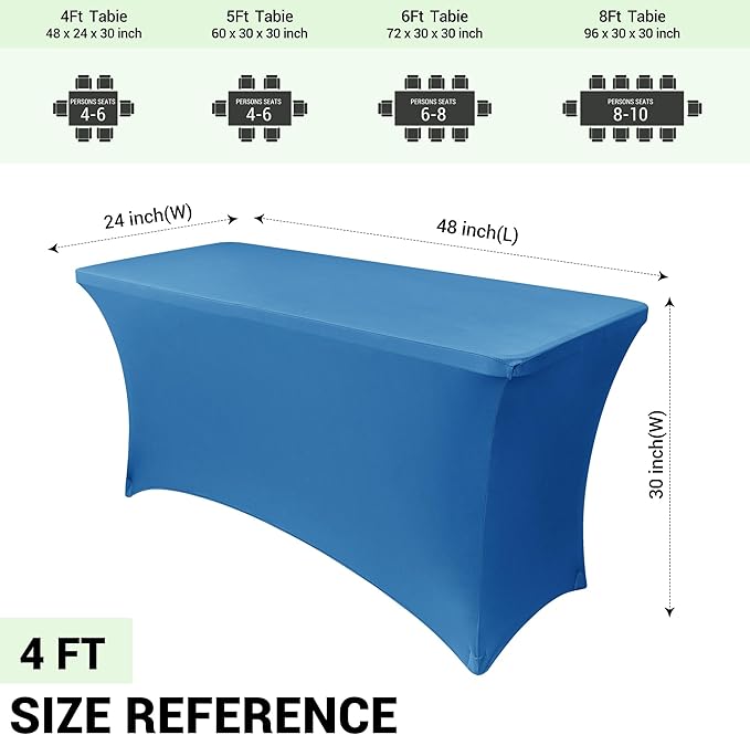 Obstal 4Ft Stretch Spandex Table Cover for Standard Folding Tables - 2 Pack Universal Rectangular Fitted Tablecloth for Party, Banquet, Events, Trade Show (Aqua, 48L x 24W x 30H Inches)