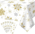 6Pcs Christmas Snowflake Party Tablecloths Decorations,Plastic White and Gold Table Cloth,Winter Rectangle Table Cover for Christmas New Year Birthday Baby Shower Holiday Party Decorations,54x108 inch
