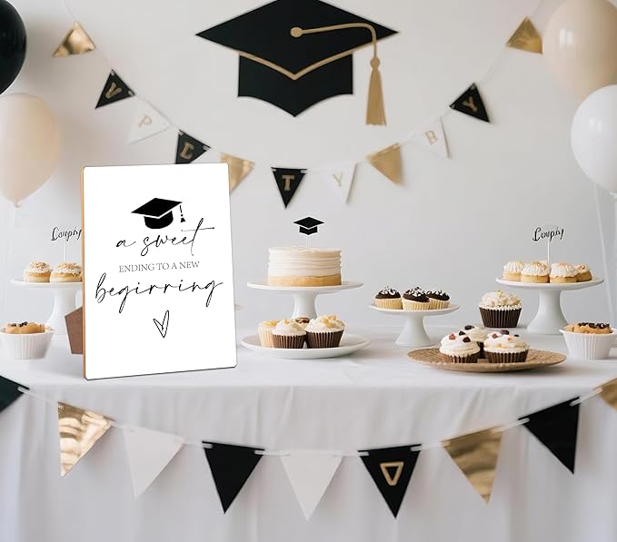 Graduation a Sweet Bar Sign - Congrats Grad Party Decorations Favors Supplies, Graduation Centerpieces for Tables 2026, 8×11 Wooden Sign with Stand
