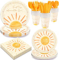 168Pcs Boho First Trip Around The Sun Birthday Decorations- Boho Party Set with Bohemian Hippie Sunshine Theme Party Tableware Decorations Including Plates,Cups,Napkins,Baby Shower Party for 24 Guests