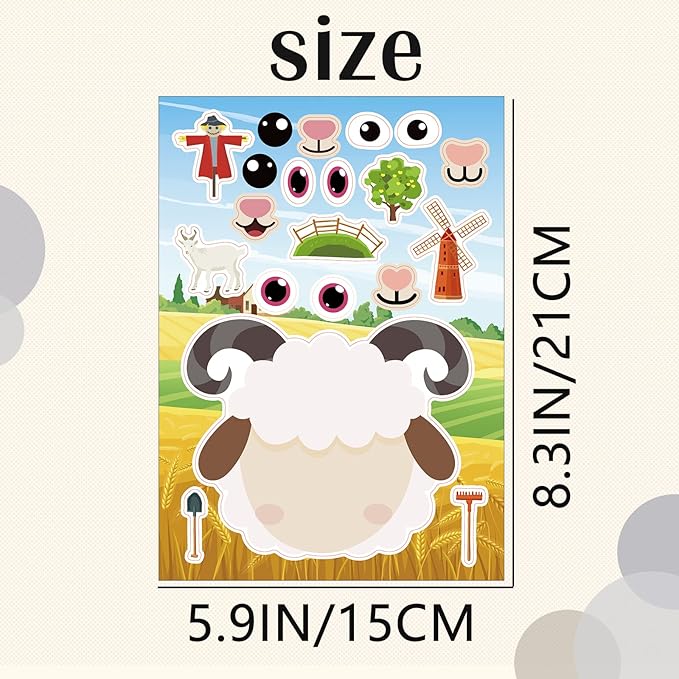 24 Sheets Farm Animal Make a Face Sticker Sheets for Kids Todders Activities, Make Your Own Stickers for Kids Birthday Party Favor Supplies Craft