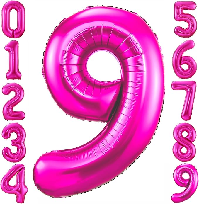 Hot Pink 9 Balloon,40 Inch Number 9 Balloon,9 Birthday Balloon Decorations, Foil Mylar Helium 9 Balloon Number for Birthday Party Decorations