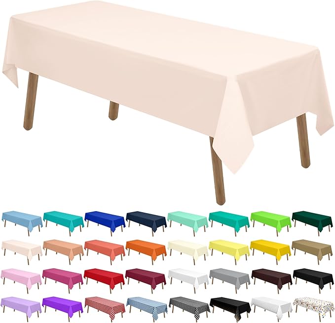 PARTY ULYJA Blush Pink Plastic Tablecloths 2 Pack 54 x 108 Inch Rectangular PEVA Vinyl Table Covers for Picnic Birthday Wedding Parties