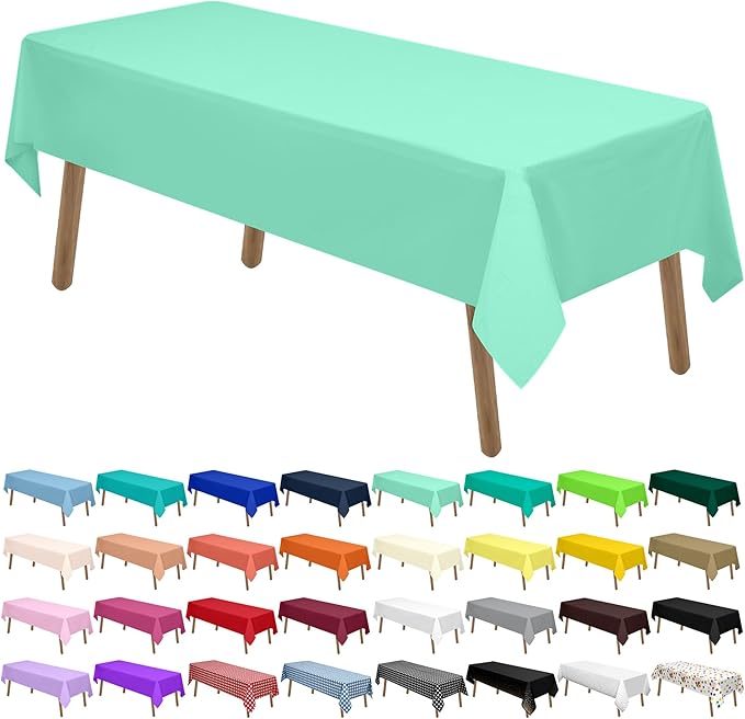 Fresh Mint Plastic Tablecloths 2 Pack Mint Green Disposable Table Covers 54 x 108 Inch. Baby Shower Party Tablecovers PEVA Table Cloths for Picnic Birthday Wedding Parties 8 ft Rectangle Table Use