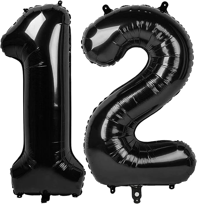 Number 12 Balloons, Balloons for Man Woman 12th Black Birthday Party Decoration, 40 Inch Foil Number Ballon for 12, 21 Anniversary, Bridal Shower, Graduation, Halloween, New Year