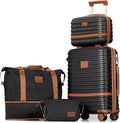 Joyway Carry On Luggage 20 Inch Expandable Suitcase with Spinner Wheel, 4 Piece Hard Shell Luggage Set with TSA Lock(Black brown)
