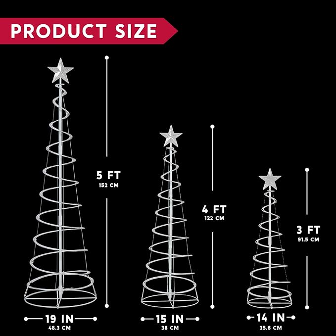 JOIEDOMI 3 Pack Spiral Christmas Tree Lights, 218 LED Outdoor Lighted Tree with Star Topper & Stakes, Christmas Decorations for Yard Porch Patio Garden Holiday Xmas Eve Night Décor, Warm White