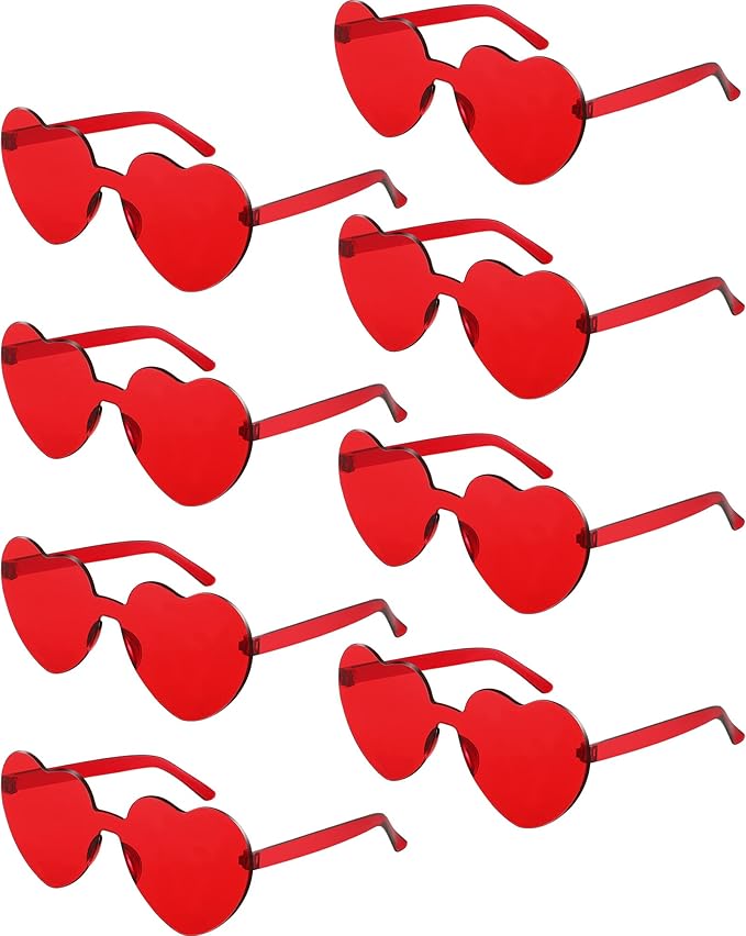 Frienda 8 Pairs Heart Shaped Sunglasses for Women Rimless Heart Glasses Candy Color Sunglasses for Party Favor