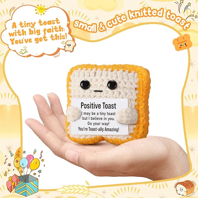 Mini Funny Crochet Toast–Fathers Day Birthday Gifts for Dad Mom Graduation Students, Teacher Appreciation Daughter, Sister, Best Friends–Small Cute Stuff Things, Emotional Positive Crochet Toast Decor