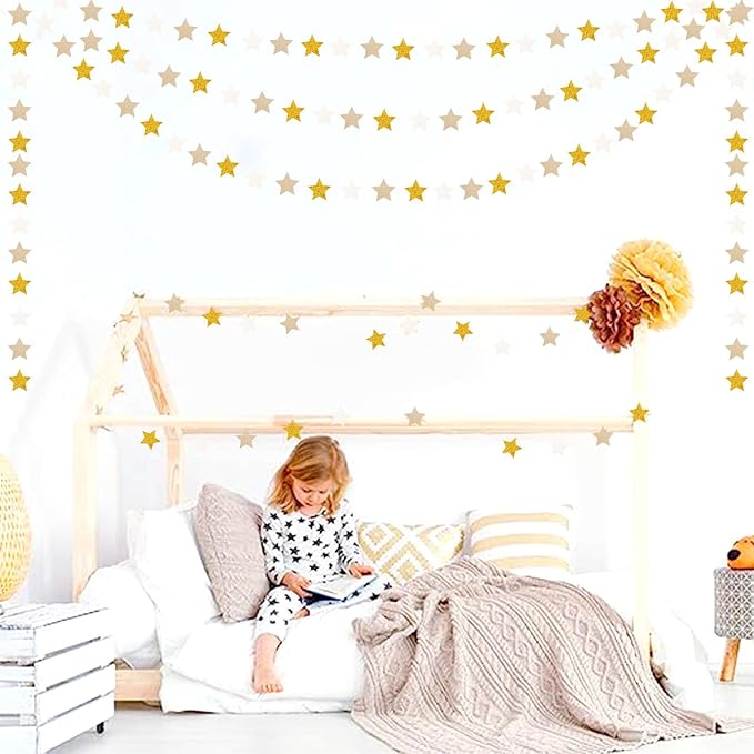 White-Gold Champagne Party-Decorations Bachelorette-Christmas Garland - 62ft Twinkle Little Star Hanging Streamers Banner, Wedding Birthday Baby Bridal Shower Engagement Decor Hugtmr