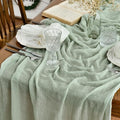 Artoid Mode Boho Cheesecloth Gauze Sage Green Wedding Table Runner, 120 Inch Seasonal Fabric Kitchen Dining Holiday Table Decor for Home Party Indoor