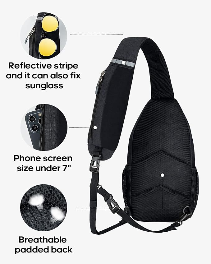 WATERFLY Small Hiking Sling Bag: Crossbody Sling Backpack Chest Bag Daypack for Men Women with Skin-Friendly Shoulder Strap