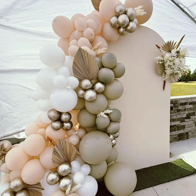 White Sand Gold Balloons Set, 12 Inch Double Stuffed Blush Beige Boho Party Balloons with Metallic Chrome Gold Neutral Cream Nude Latex Balloon for Birthday Baby Bridal Shower Wedding Party Decoration