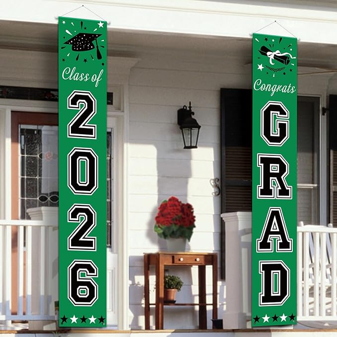 DAZONGE Green Graduation Decorations 2026 - Class of 2026 Porch Banner for Party Supplies - 2026 Graduation Party Decorations for Any Schools or Grades