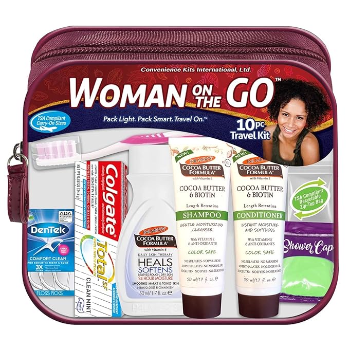 Convenience Kits International Women's Multicultural 10 PC Grooming/Hygiene Travel Kit Featuring: Palmer's Travel-Size Hair & Body Products, Beige, (23AZ)