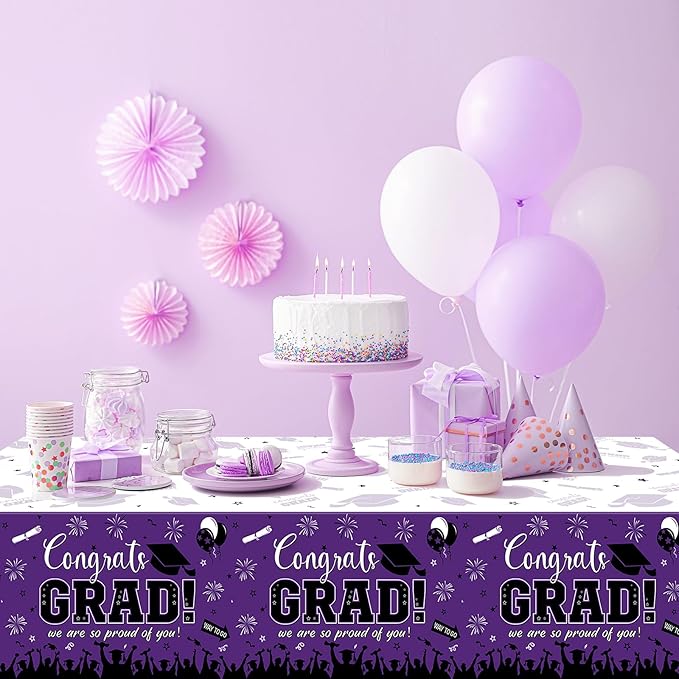 12Pack Graduation Tablecloth Party Decorations, Class of 2026 Congrats Grad Plastic Tablecover Party Supplies, Purple Rectangle Graduation Table Decorations for College High School Party, 54 x 108Inch