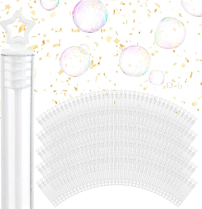Wedding Bubbles Bulk - White Star Top Wands (100 Count) Individual Mini Bubble Wand Favors for Weddings, Celebration Party Favor for Guests - Stock Your Home