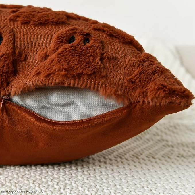 AVOIN colorlife Halloween Ghost Caramel Throw Pillow Cover Set of 2, 12 x 20 Inch Soft Plush Faux Fur Jacquard Spooky Cushion Case Decoration for Sofa Couch