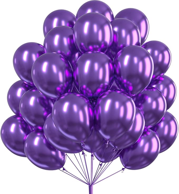 PartyWoo Metallic Purple Balloons 50pcs 12 Inch Chrome Purple Latex Helium Balloons for Mardi Gras Graduation Wedding Bachelorette Baby Shower Anniversary Birthday Party Decorations Purple-G105